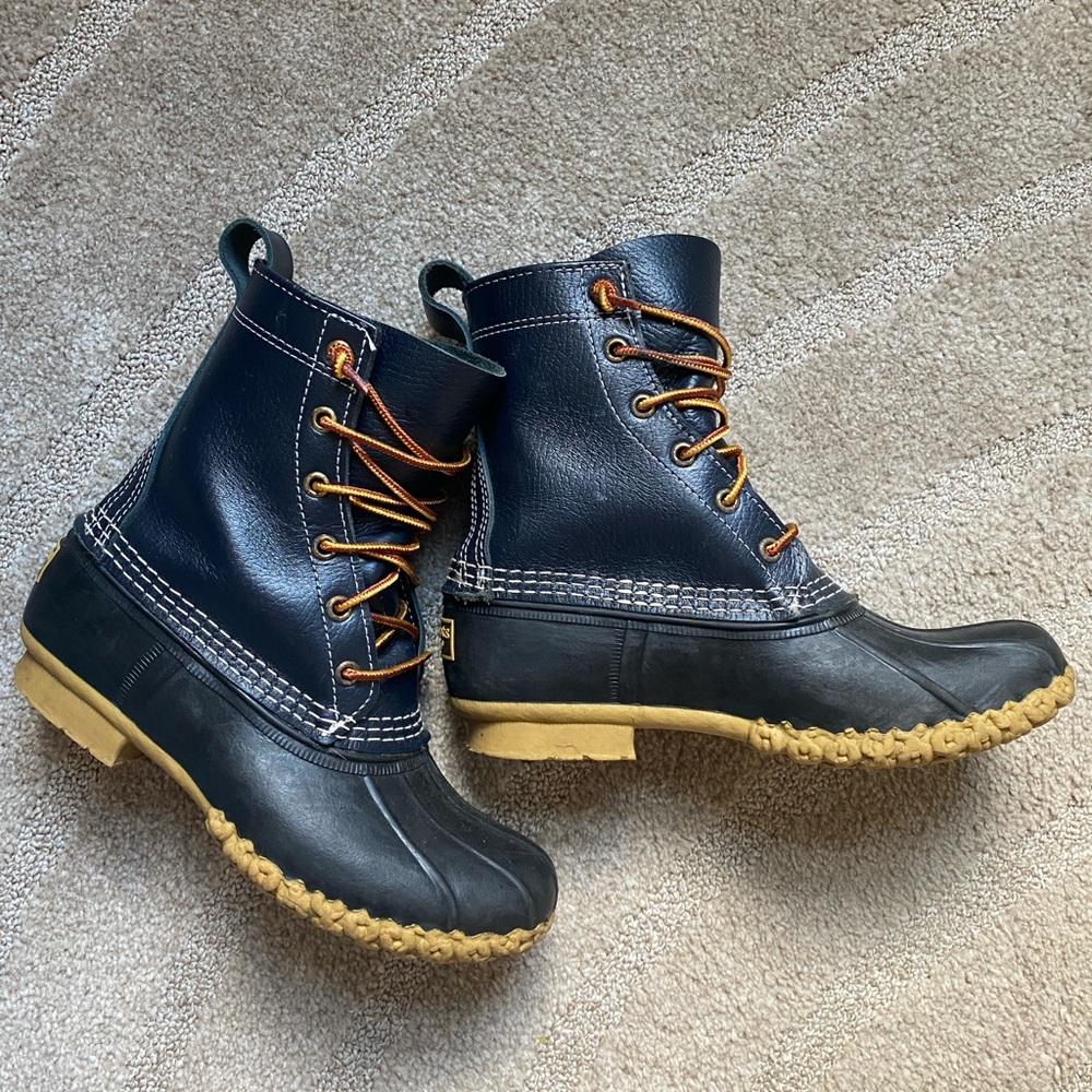 L.L. Bean Navy and Tan Boots